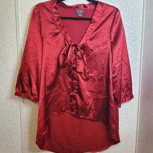 DOTS 90s Y2K Shiny Red Necktie high-low Gold Buttons Size L